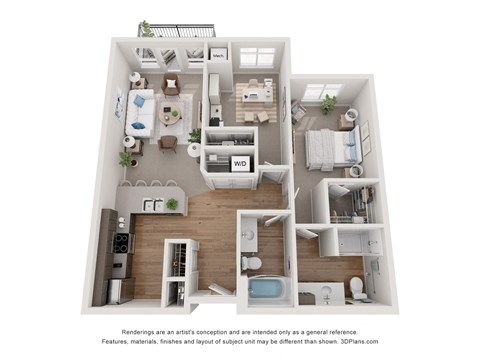 Floor plan for 2 beds, 2 baths, 1034 sqft
